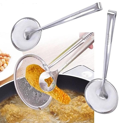 

Filter Spoon with Clip Food Kitchen Oil-Frying BBQ Filter Multi-functional Stainless Steel Clamp Strainer Strainer Sets Kitchen Tool