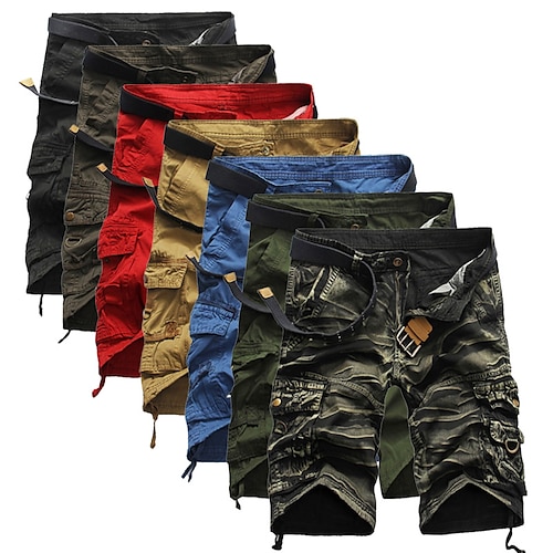 

Men's Cargo Shorts Hiking Shorts Tactical Shorts Belted Multi-Pockets Quick Dry Breathable Wearproof Summer Solid Colored Camo / Camouflage Cotton Bottoms for Hunting Fishing Casual Red Army Green