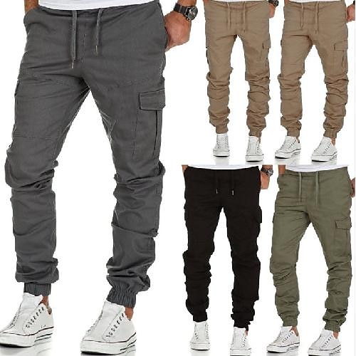 

Men's Casual Jogger Pants Trousers Elastic Waistband Drawstring with Side Pocket Pants Daily Solid Color Cotton Navy Green Black Gray khaki M L XL XXL XXXL
