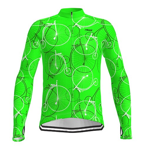 

21Grams Men's Cycling Jacket Cycling Jersey Long Sleeve Bike Jacket with 3 Rear Pockets Mountain Bike MTB Road Bike Cycling Warm Cycling Reflective Strips Back Pocket Green Yellow Sky Blue Graphic