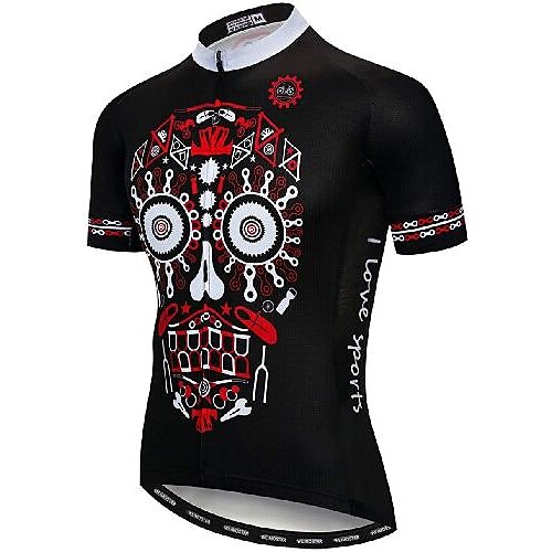 

21Grams Men's Cycling Jersey Short Sleeve Bike Jersey with 3 Rear Pockets Mountain Bike MTB Road Bike Cycling Breathable Quick Dry Soft Back Pocket Black Graphic Skull Sugar Skull Polyester Sports