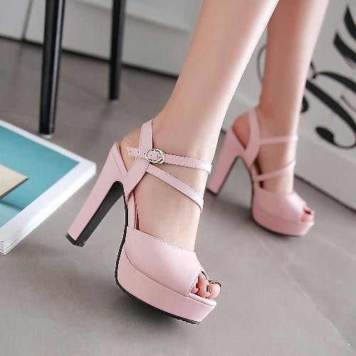 

Women's Sandals Daily Party & Evening Platform Sandals Block Heel Sandals Summer Buckle Platform Block Heel Peep Toe Preppy Minimalism PU Buckle Solid Colored Almond Black Rosy Pink