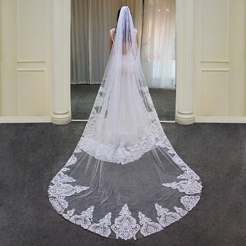 

One-tier Elegant & Luxurious / Lace Wedding Veil Cathedral Veils with Beading Lace / Tulle