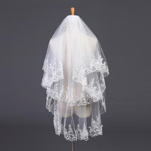 

Two-tier Stylish Wedding Veil Elbow Veils with Paillette Tulle