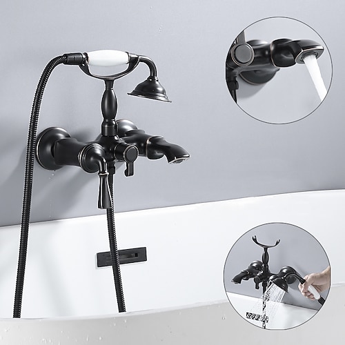 

Bathtub Faucet - Retro Oil-rubbed Bronze Wall Mounted Ceramic Valve Bath Shower Mixer Taps