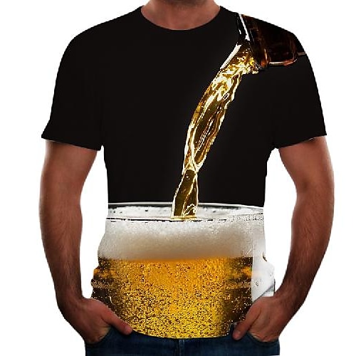 

Men's Tee T shirt Tee 3D Print Graphic 3D Beer Plus Size Round Neck Going out Weekend Short Sleeve Tops Basic Comfortable Big and Tall Black Pink Gold