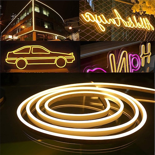 

LED Neon Flex Strip Lights 6mm Narrow Neon Light 12V LED Strip Waterproof 5M Cutable DIY Led Neon Light Strip for Indoor Outdoor Home Decoration and DC12V Adapter and Touch Dimmer Switch Kit