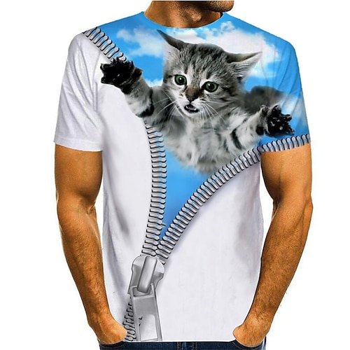 Homme T shirt Tee Chemise Graphic Animal 3D Col Rond Bleu 3D effet Casual du quotidien Manches Courtes Imprimer Vêtement Tenue Dessin Animé Classique / Eté / Eté