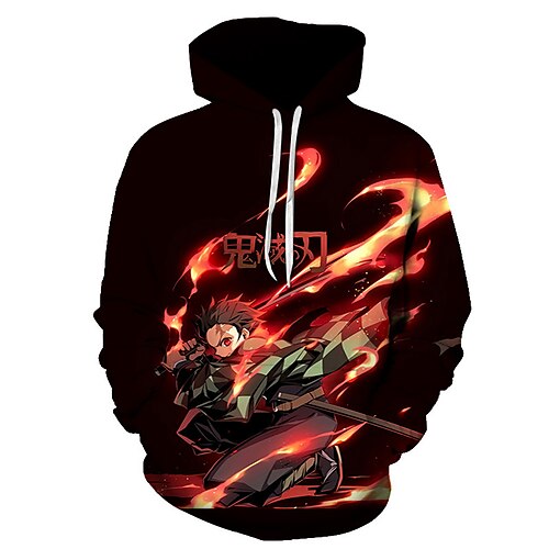 

Demon slakter Kamado Tanjirou Cosplay kostyme Hattetrøje Anime 3D Printer Harajuku Graphic Hattetrøje Til Herre Dame Voksne Polyester / bomullsblanding