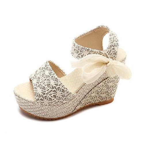 

Women's Sandals Wedge Heel Peep Toe Wedge Sandals Roman Shoes Daily Walking Shoes PU White Black Beige