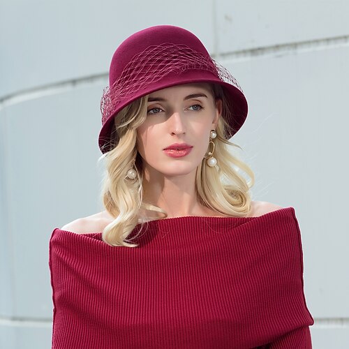 

Hats 100% Wool Bucket Hat Casual Daily Wear Headwear With Pure Color Headpiece Headwear