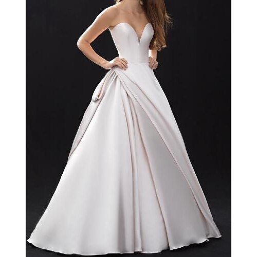 

A-Line Wedding Dresses Strapless Floor Length Satin Sleeveless Simple with 2022