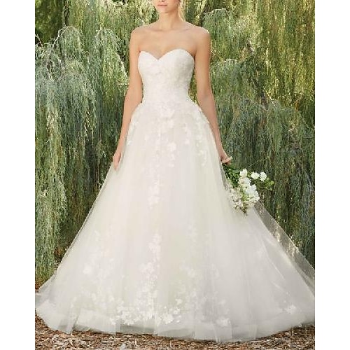 

A-Line Wedding Dresses Sweetheart Neckline Floor Length Lace Tulle Sleeveless Country Romantic with Appliques 2022