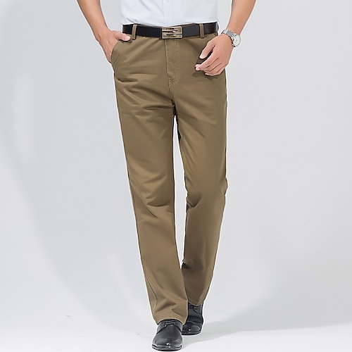 

Men's Dress Pants Trousers Straight Leg Solid Color Breathable Wearable Business Casual Daily Cotton Blend Retro Vintage Formal ArmyGreen Khaki Stretchy