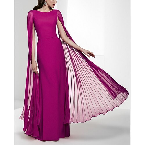 

Sheath / Column Evening Dresses Minimalist Dress Wedding Guest Floor Length Sleeveless Jewel Neck Chiffon with Pleats 2022