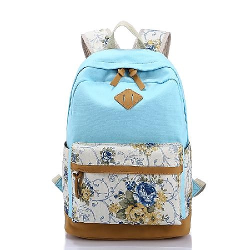 

Unisex Backpack School Bag Bookbag Canvas Floral Print Large Capacity Zipper School Daily Black Pink Khaki Sky Blue Dark Blue