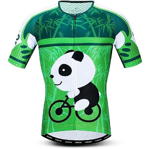 

21Grams Men's Cycling Jersey Short Sleeve Bike Jersey with 3 Rear Pockets Mountain Bike MTB Road Bike Cycling Breathable Quick Dry Soft Comfortable Green Graphic Panda Polyester Sports Clothing