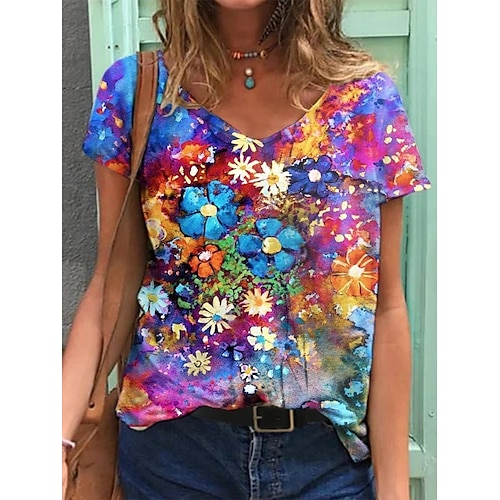 

Mujer Talla extra Estampado Floral Blusa Talla grande Escote Redondo Manga Corta Tops Talla grande / Tallas Grandes