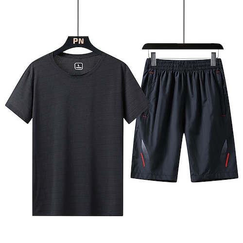 

Men's Hiking Tee shirt with Shorts Short Sleeve Crew Neck Tee Tshirt Outdoor Quick Dry Breathable Soft High Elasticity Summer Elastane Polyester Patchwork Dark blue (male) Black (male) Gray (male)