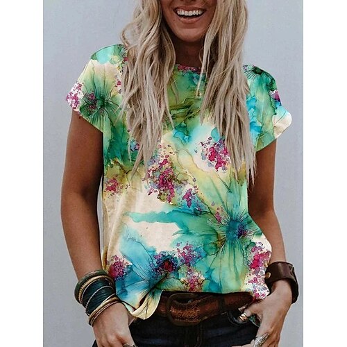 

Mujer Talla extra Estampado Floral Blusa Talla grande Escote Redondo Manga Corta Tops Talla grande / Tallas Grandes