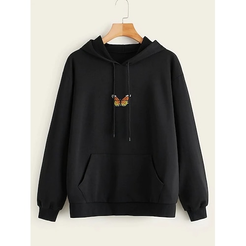 

Women's Hoodie Sweatshirt Pullover Basic Embroidery Front Pocket White Black Pink Graphic Daily Hooded Long Sleeve Cotton S M L XL XXL