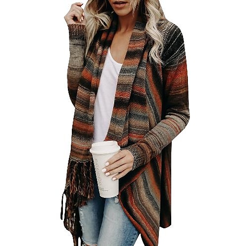 

Women's Sweater Stripes Long Sleeve Sweater Cardigans Fall Winter Orange stripes