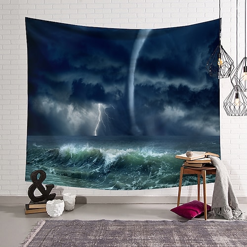 

grande arazzo da parete arredamento artistico coperta tenda da appendere casa camera da letto soggiorno decorazione mare tempesta tornado poliestere