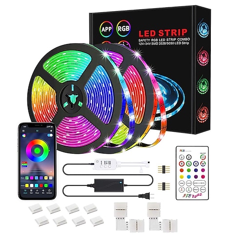 

1x5M 2x5M 3x5M Lyssæt RGB-Lysstriber Smarte lys 150 300 450 600 lysdioder 10 mm 1 12V 6A adapter 1Sæt monteringsbeslag 1 x 10A strømadapter 1set RGB Jul Nytår Vandtæt APP kontrol Kreativ 100-240 V