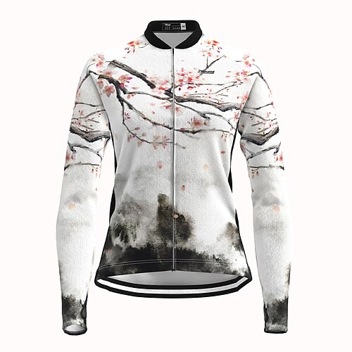 

21Grams Women's Cycling Jacket Cycling Jersey Long Sleeve Bike Jacket Top with 3 Rear Pockets Mountain Bike MTB Road Bike Cycling Warm Soft Back Pocket White Graphic Floral Botanical Polyester Sports