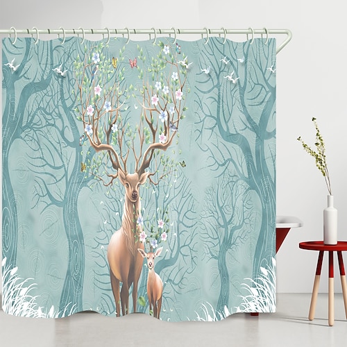 

simple sika deer flowers digital printing shower curtain shower curtains hooks modern polyester new design 70 Inch