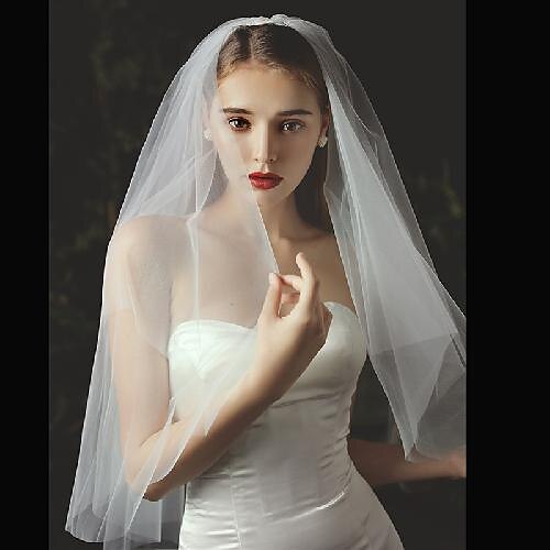 

Two-tier Stylish / Cute Wedding Veil Elbow Veils with Solid Tulle