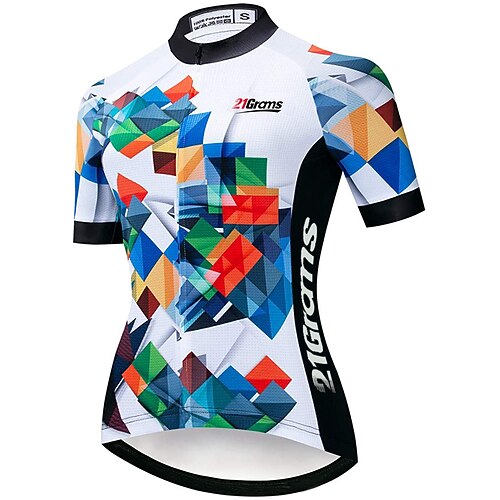 

21Grams Women's Cycling Jersey Short Sleeve Bike Jersey with 3 Rear Pockets Mountain Bike MTB Road Bike Cycling Breathable Soft Reflective Strips Back Pocket White Graphic Rainbow Polyester Sports