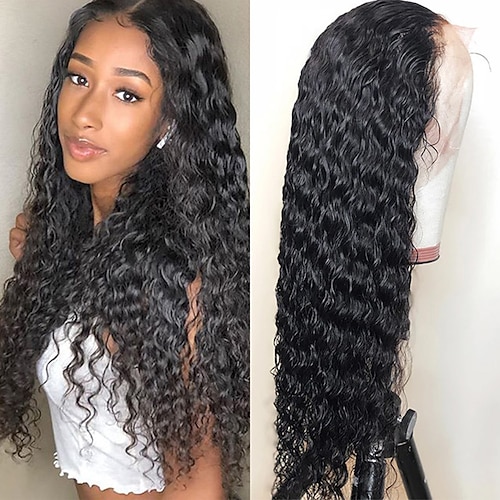 

Ishow Brazilian Wig Headpiece 4x4 transparent lace mesh 10A Natural Hair color Water Wave 150% density