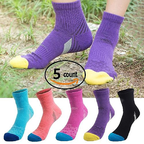 

5 Pairs Women's Hiking Socks Running Socks Crew Socks Athletic Socks Winter Summer Outdoor Thermal Warm Breathable Moisture Wicking Socks Letter & Number Cotton for Camping / Hiking Hunting Fishing