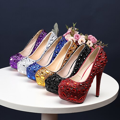 

Per donna scarpe da sposa Matrimonio tacchi da sposa Scarpe da sposa Con diamantini Cristalli Perle Plateau Tacco alto Punta tonda Vintage Lussuoso Sensuale Mocassino Tinta unita Nero Argento Rosso