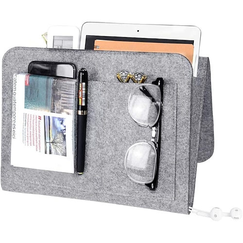 

Bedside Storage Bags Sofa Felt Hanging Organizer Bag 5 Pocket Bedside Caddy- Hanging Bag for TV Remote Control Water Bottle Book Phone