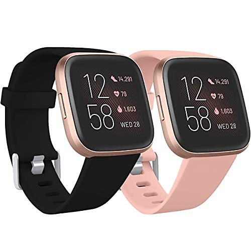 

1 Pcs Watch Band compatible with fitbit versa strap/fitbit versa 2 strap, soft silicone sport replacement straps for fitbit versa 2/fitbit versa/versa lite/versa se, large black/pink