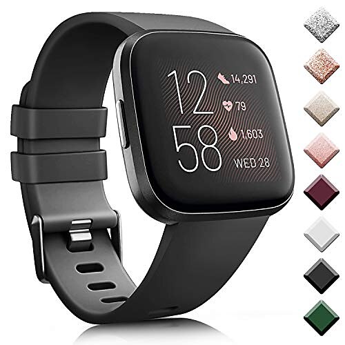 

1 Pcs Watch Band compatible with fitbit versa strap/fitbit versa 2 strap, soft silicone sport replacement straps for fitbit versa 2/fitbit versa/versa lite/versa se (black, small)