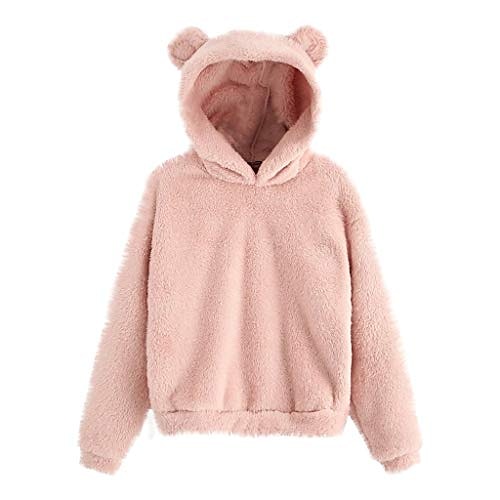 

women's fleece fuzzy bear ear hooded sweatshirts hoodie long sleeve casual pullover tops multicolor