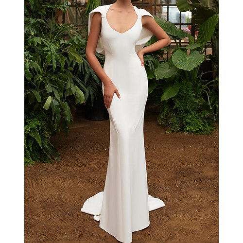 

Mermaid / Trumpet Wedding Dresses Scoop Neck Floor Length Stretch Satin Sleeveless Country Simple with 2022
