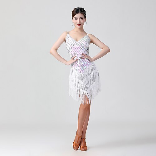 

Latin Dance Dress Paillette Women's Performance Theme Party Sleeveless High Polyester