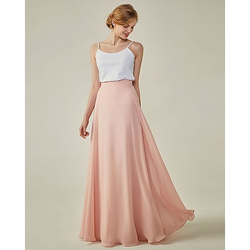 

A-Line Bridesmaid Dress Spaghetti Strap Sleeveless Two Piece Floor Length Spandex / Chiffon with 2022
