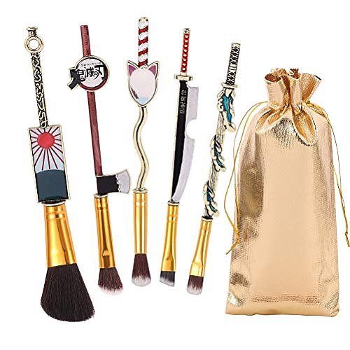 

anime naruto makeup brush set, metal kunai prop konoha leaf village shinobi handle makeup brushes, 5pcs japanese anime makeup brush set,anime series makeup brushes gift for fans