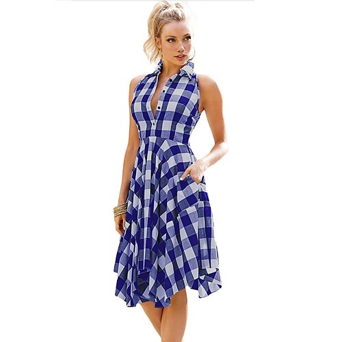 

Women's Casual Dress Sheath Dress Mini Dress Blue Sleeveless Patchwork Spring Summer S M L XL 2XL