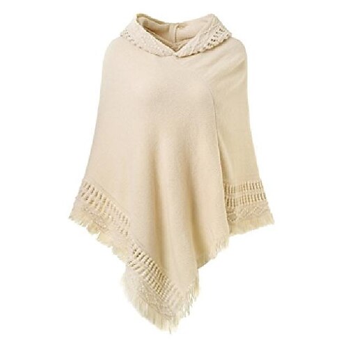 

Women's Poncho Sweater Pullover Sweater jumper Jumper Knit Tassel Knitted Solid Color Hooded Elegant Casual Daily Holiday Winter Fall Navy khaki One-Size / Long Sleeve / Regular Fit