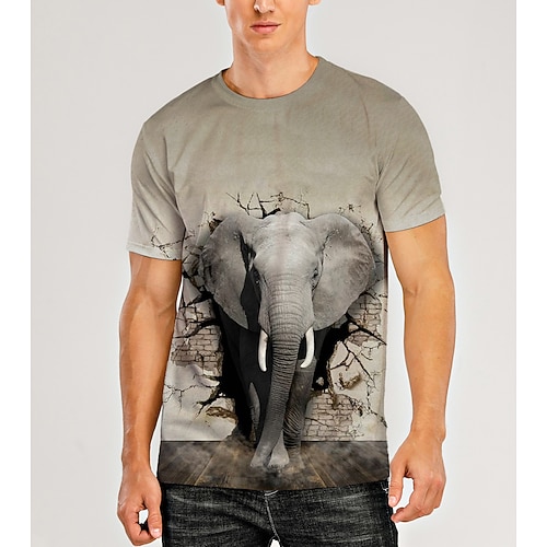 

Men's T shirt Tee Shirt Graphic Animal 3D Round Neck Light gray 3D Print Daily Short Sleeve Print Clothing Apparel Casual