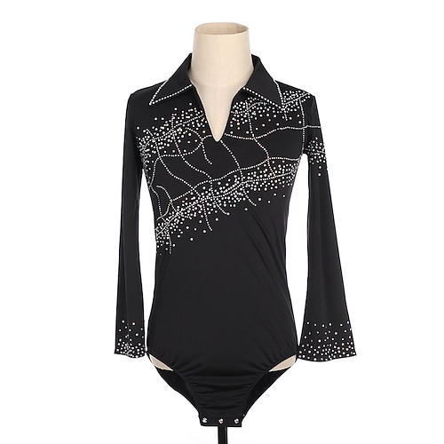 

Figure Skating Top Men's Boys' Ice Skating Outfits Top Black High Elasticity Training Competition Skating Wear Handmade Crystal / Rhinestone Long Sleeve Ice Skating Figure Skating