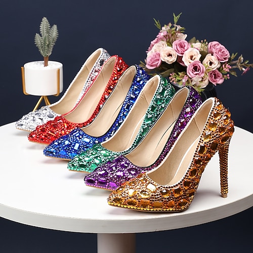 

Women's Heels Wedding Party & Evening Glitter Crystal Sequined Jeweled Fantasy Shoes High Heels Rhinestone Crystal Sparkling Glitter Stiletto Heel Pointed Toe Business Sexy Minimalism PU Loafer Color