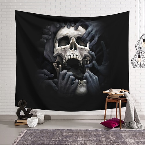 

Wall Tapestry Art Decor Blanket Curtain Hanging Home Bedroom Living Room Decoration Polyester Fiber Still Life Weird Skull Black And White Hand Ripped