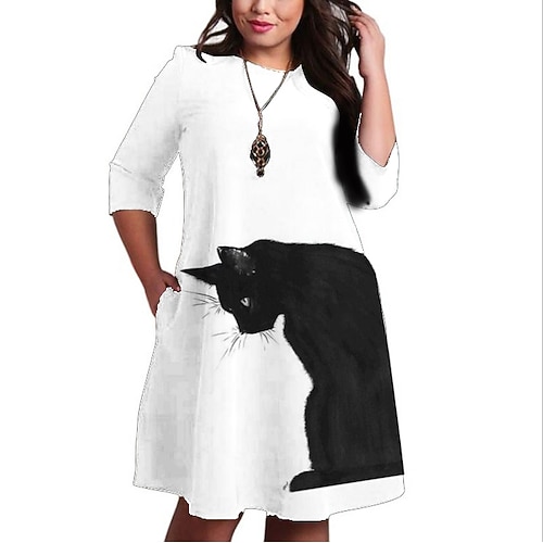 

Women's Holiday Dress White Half Sleeve Animal Patchwork Fall Spring Crew Neck XXL 3XL 4XL 5XL 6XL